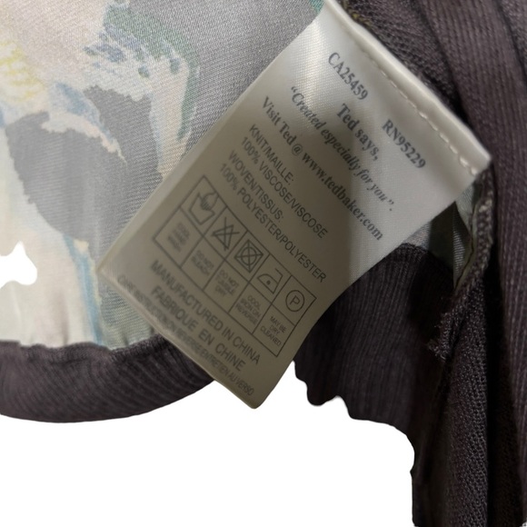 Ted Baker Floral Back Long Sleeve Taupe Brown Waterfall Open Cardigan Size 0 - Picture 7 of 7